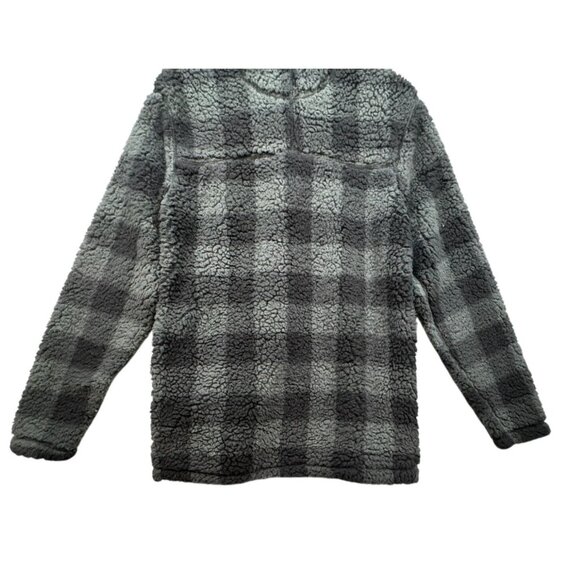 Alpine Sherpa Mens Pullover Fleece Small 1 Plaid Gray & Black Soft - Picture 10 of 12